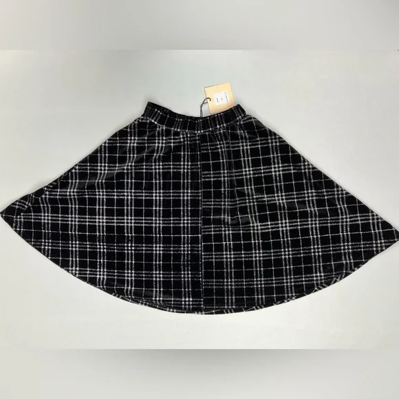 Smak Parlour Plaid Skater Skirt in Stretch Velvet Black & Silver Sparkle XS - Picture 3 of 4